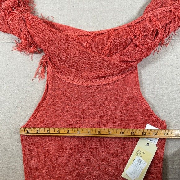Coral Knit Fringe Poncho Sweater Top Orange Pink Boho Summer New Reba - Picture 4 of 6